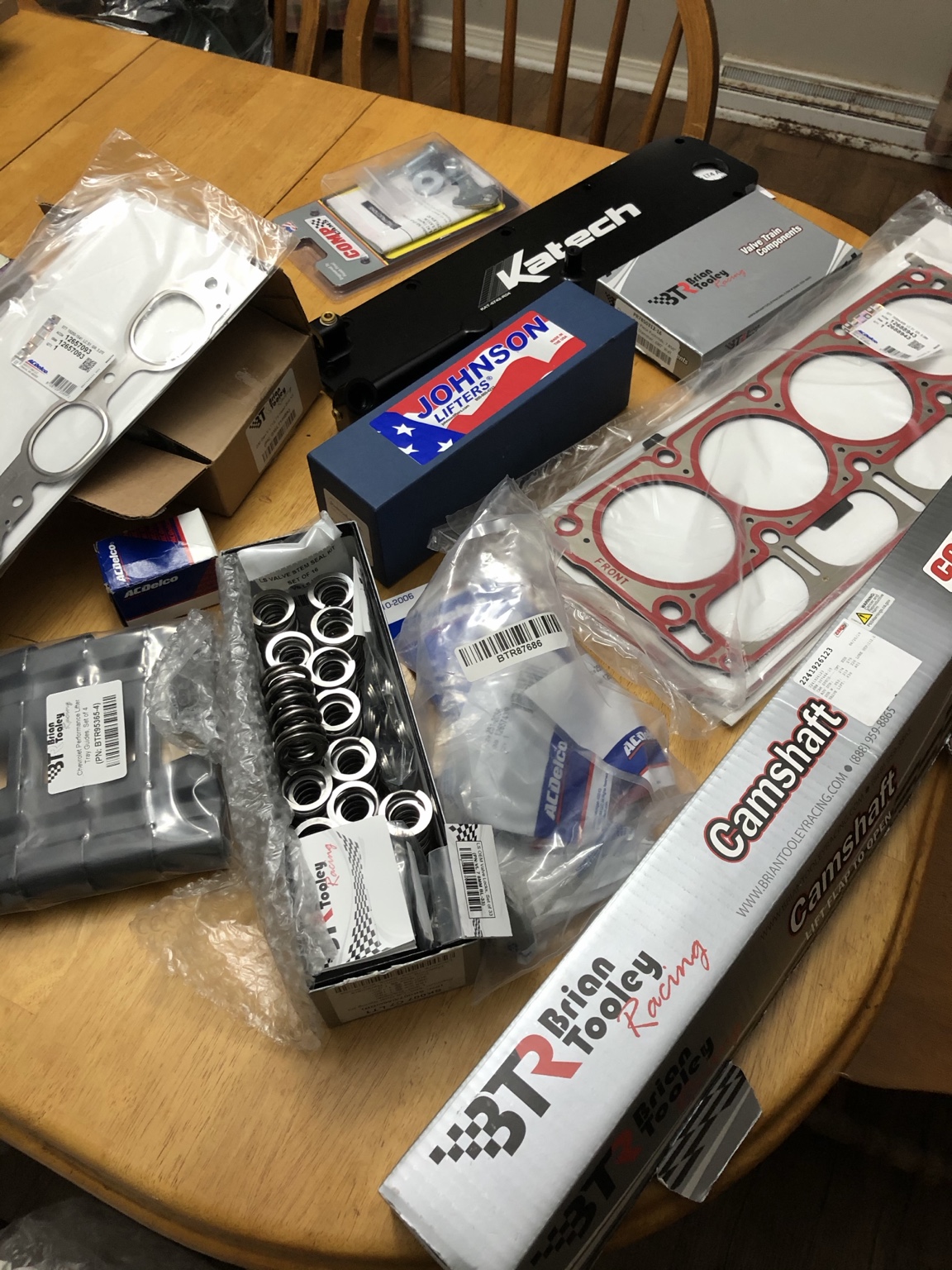 Johnson lifters, gaskets and Gen V valvetrain parts prepared for assembly